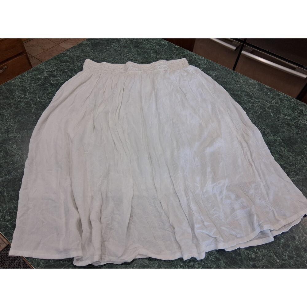 Gypsie Blu Womens L White Rayon Pull On Midi Skirt Crinkle Gauze Fairy Feminine